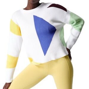 Sweaty Betty Flash Dance Cotton Knit Color Block Crop Sweater in Multi - Large